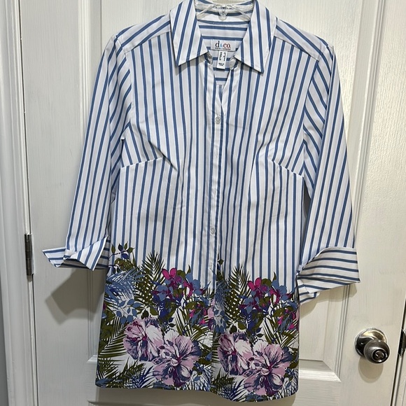 Blue Striped Floral Button-Up Shirt - Picture 1 of 3
